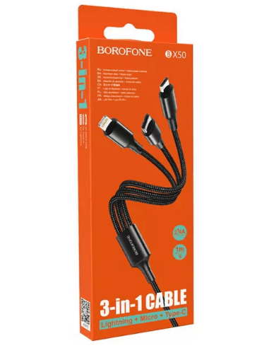 BOROFONE BX50 CABLE 3 EN 1 LIGHTNING + MICRO + USB-C